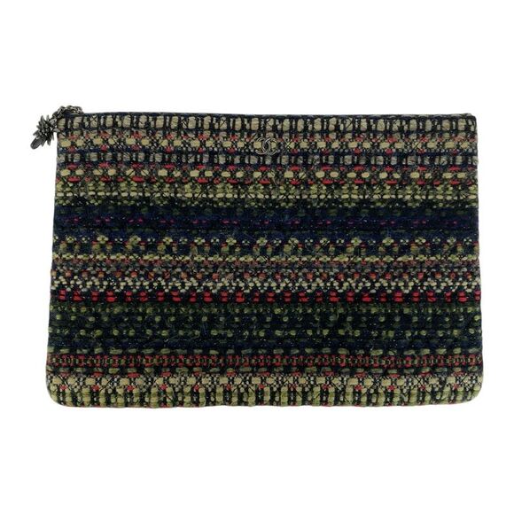 Chanel Tweed Multicolor Coco Mark Clutch Bag - Picture 1 of 8